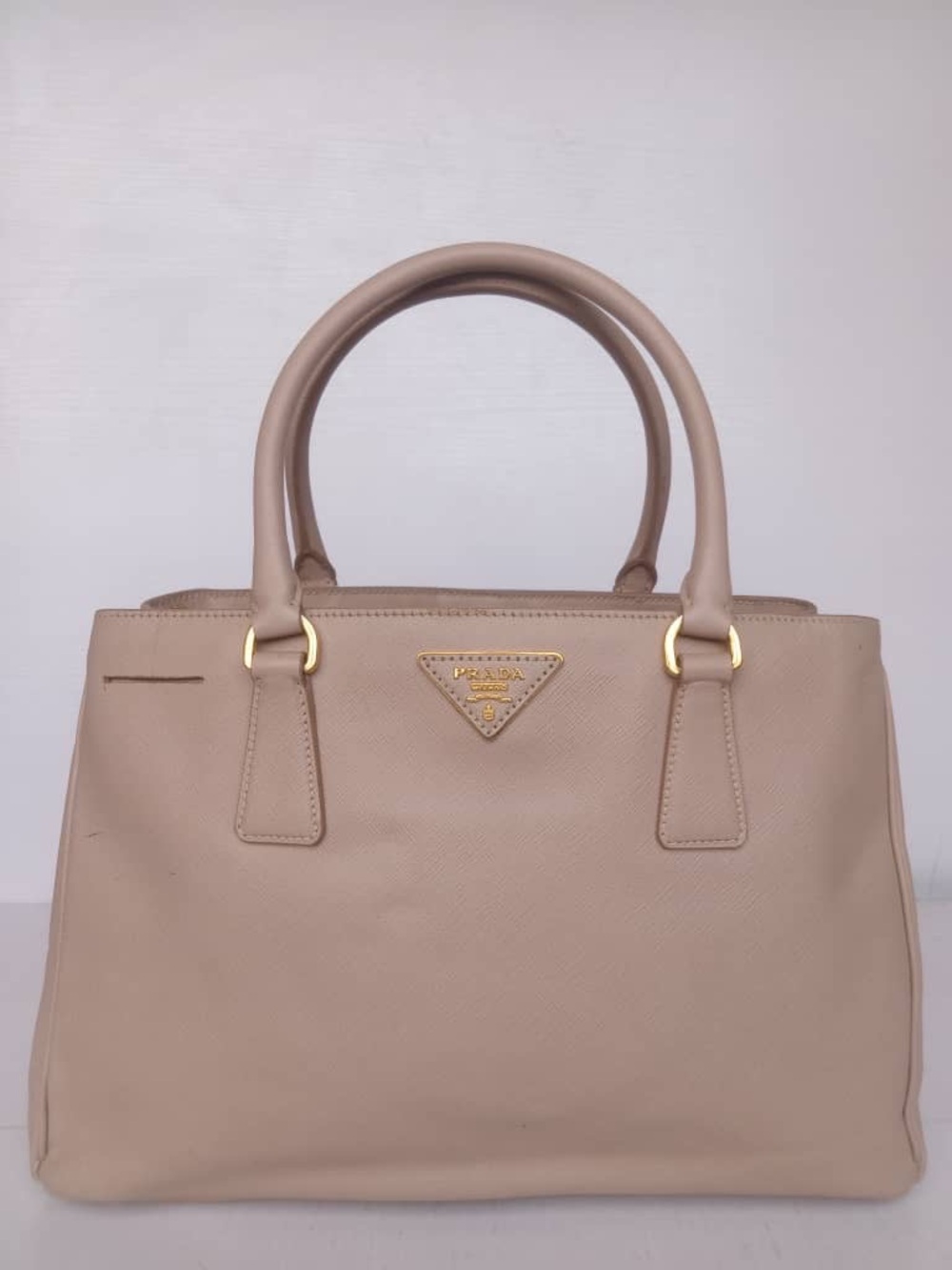Prada Beige Saffiano Tote with Gold Hardware
